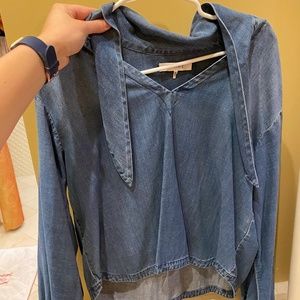 Tie Neck Denim Blouse